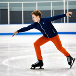 A young, determined figure skater, fully clothed in a modest, professional, and warm training outfit, is intensely practicing a complex jump on a well-maintained ice rink in a modern training facility in Belarus. The athlete's posture shows perfect anatomy and natural proportions, with well-formed hands and proper finger count. The background features blurred elements of a cold, professional skating arena, emphasizing the rigorous discipline and dedication. This image is safe for work, appropriate content, and family-friendly.