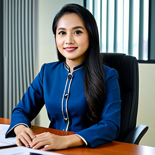 Home 17 벨라루스 국경 통과 방법 - "A professional Malaysian businesswoman in a modest baju kurung, sitting at a desk in a modern offic...