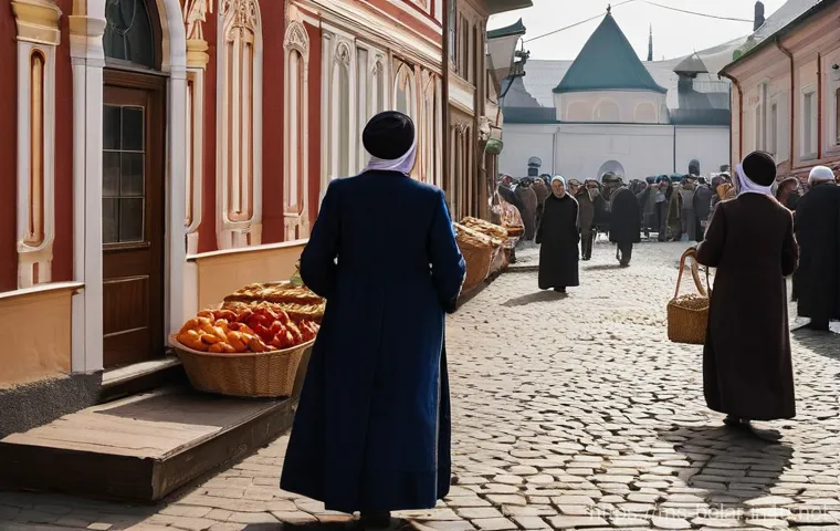 벨라루스에서 유대인 커뮤니티 - **Prompt: "A bustling market street in a Belarusian town, circa early 20th century, filled with Jewi...