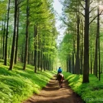 벨라루스에서의 승마 체험 - **Prompt 1: Serene Forest Horseback Ride in Belarus**
"A vibrant, high-angle shot capturing a yo...