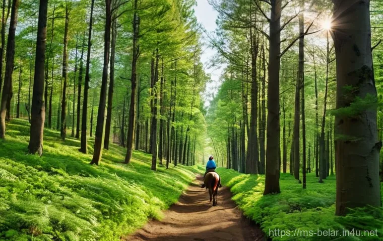 벨라루스에서의 승마 체험 - **Prompt 1: Serene Forest Horseback Ride in Belarus**
"A vibrant, high-angle shot capturing a yo...