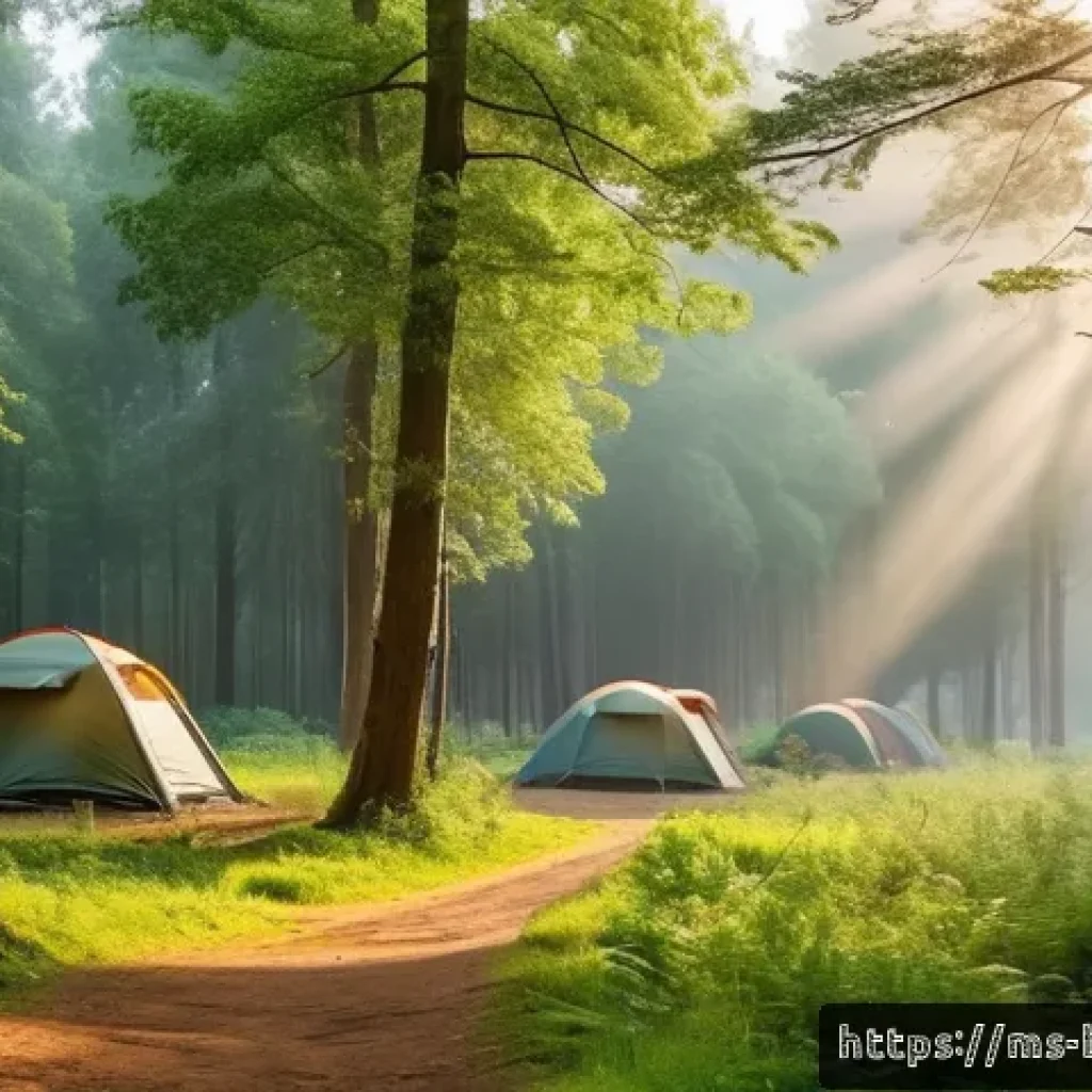 벨라루스에서 즐길 수 있는 캠핑 명소 - A serene early morning scene in Belovezhskaya Pushcha forest, featuring towering ancient trees with ...