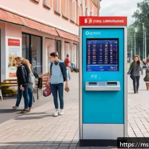 벨라루스 환전 및 화폐 사용법 - A detailed street scene in Belarus showing a currency exchange kiosk with a digital board displaying...