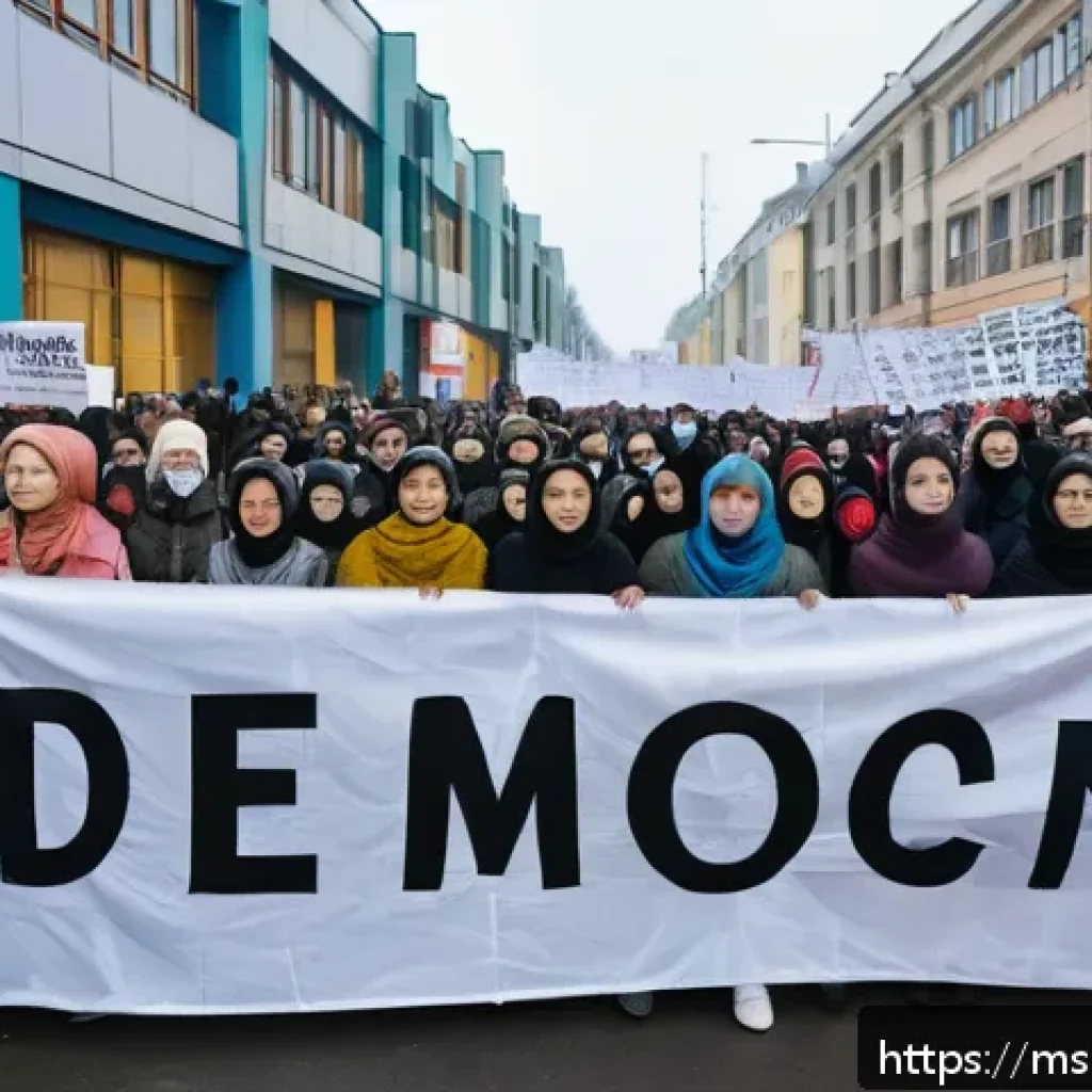 벨라루스 내 정치 시위 역사 - A powerful street scene in Belarus during a peaceful protest, showing a diverse group of young peopl...